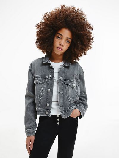 Calvin Klein Ruhák HU773901 | Calvin Klein Cropped Stretch Lány Farmerkabát Világos Szürke